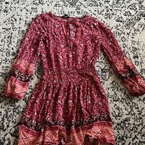 American Eagle Outfitters Red and Pink Floral Dress